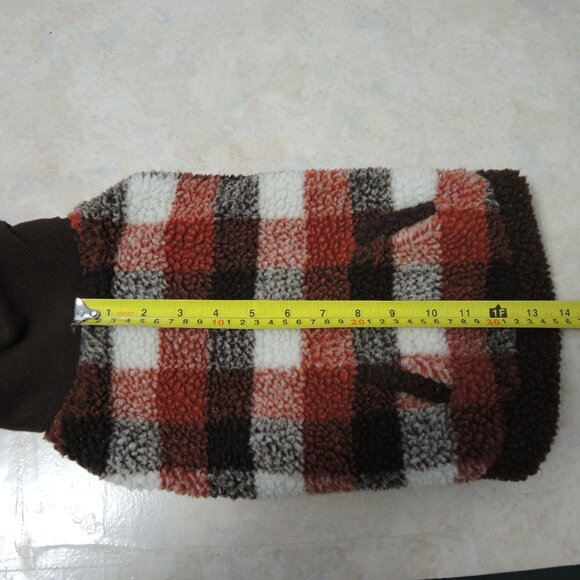 Dog Thick Fleece Coat w/ Pockets Rust Red, Brown & Ivory Check Pattern Size S/M - Picture 10 of 14